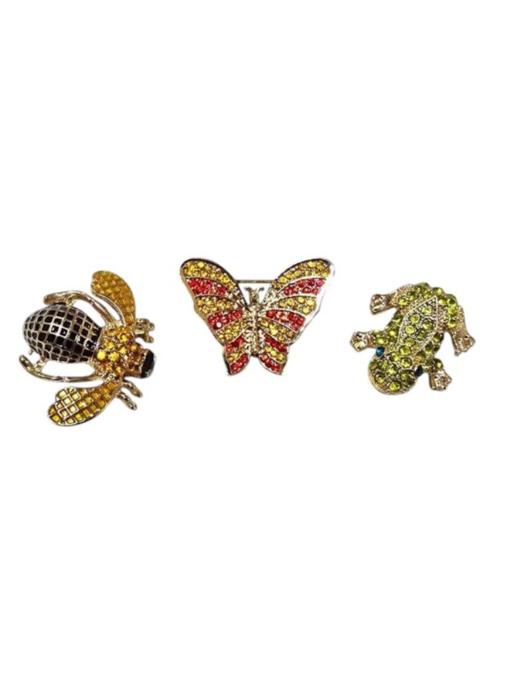 Spring Novelty Gold Plated Trio Brooch Set, Bee, Butterfly & Frog NWOT